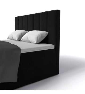 Łóżko kontynentalne Bergamo 140x200 – czarne, z materacem, topperem i pojemnikami