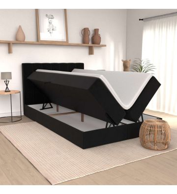 Łóżko kontynentalne Bergamo 140x200 – czarne, z materacem, topperem i pojemnikami