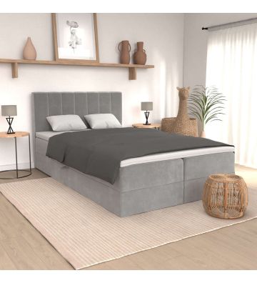 Łóżko kontynentalne Bergamo 140x200 – szare, z materacem, topperem i pojemnikami