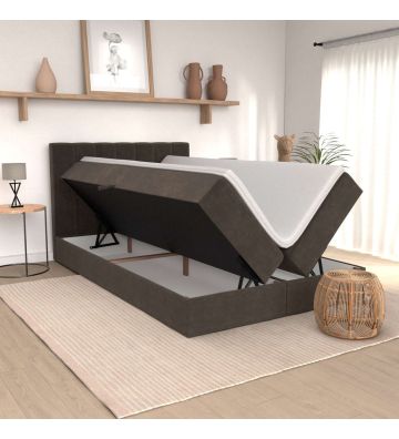Łóżko kontynentalne Bergamo 140x200 – brązowe, z materacem, topperem i pojemnikami