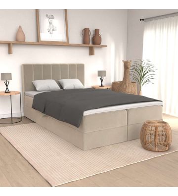 Łóżko kontynentalne Bergamo 140x200 – beżowe, z materacem, topperem i pojemnikami