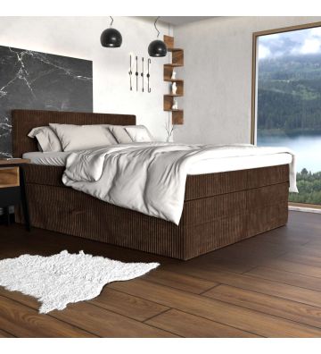 Łóżko kontynentalne, z podwójnym materacem i topperem Soho Double 200x200 Sztruks Beżowe