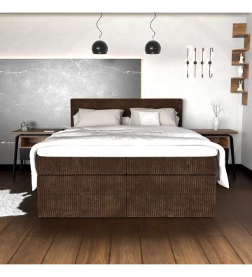 Łóżko kontynentalne, z podwójnym materacem i topperem Soho Double 160x200 Sztruks Brązowe