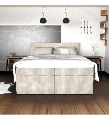 Łóżko kontynentalne, z podwójnym materacem i topperem Soho Double 180x200 Sztruks Beżowe