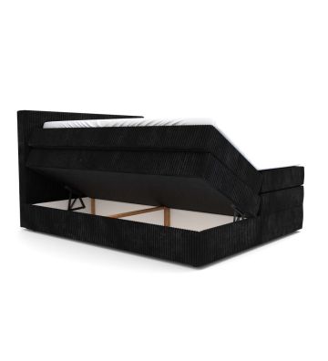 Łóżko kontynentalne, z podwójnym materacem i topperem Soho Double 180x200 Sztruks Czarne