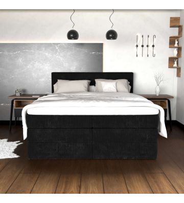 Łóżko kontynentalne, z podwójnym materacem i topperem Soho Double 180x200 Sztruks Czarne