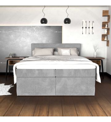 Łóżko kontynentalne, z podwójnym materacem i topperem Soho Double 180x200 Sztruks Szare