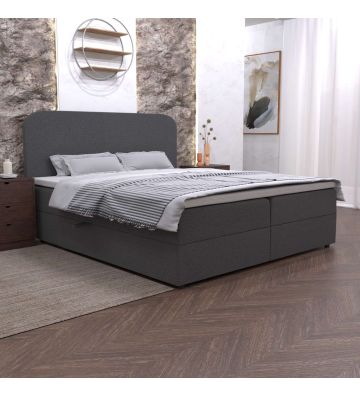 Łóżko kontynentalne z dwoma pojemnikami, materacem i topperem Malaga 120x200 Boucla Szare