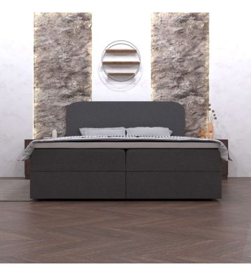 Łóżko kontynentalne z dwoma pojemnikami, materacem i topperem Malaga 120x200 Boucla Szare