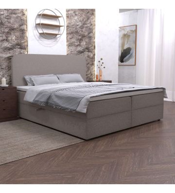 Łóżko kontynentalne z dwoma pojemnikami, materacem i topperem Malaga 140x200 Boucla Beżowe