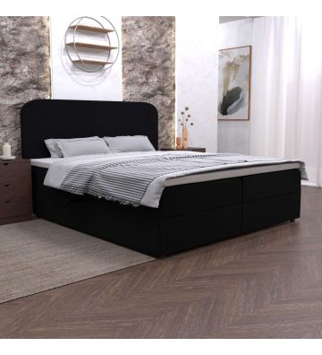 Łóżko kontynentalne z dwoma pojemnikami, materacem i topperem Malaga 200x200 Boucla Czarne