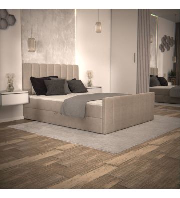 Łóżko kontynentalne, z dwoma pojemnikami, materacem i topperem Bergamo Plus 200x200 Beżowe