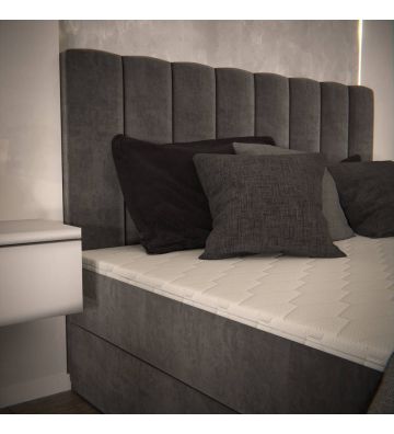 Łóżko kontynentalne, z dwoma pojemnikami, materacem i topperem Bergamo Plus 180x200 Grafitowe
