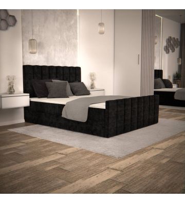 Łóżko kontynentalne, z dwoma pojemnikami, materacem i topperem Bergamo Plus 180x200 Czarne