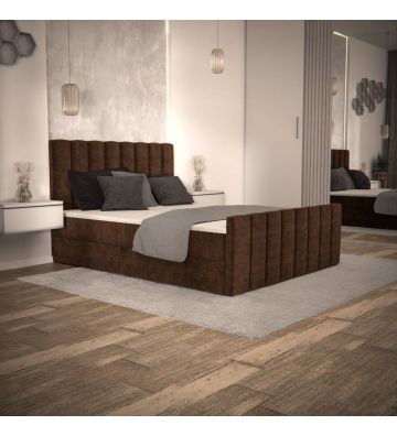 Łóżko kontynentalne, z dwoma pojemnikami, materacem i topperem Bergamo Plus 180x200 Brązowe