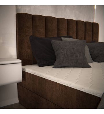 Łóżko kontynentalne, z dwoma pojemnikami, materacem i topperem Bergamo Plus 160x200 Brązowe