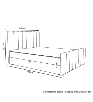 Łóżko kontynentalne, z dwoma pojemnikami, materacem i topperem Bergamo Plus 180x200 Grafitowe