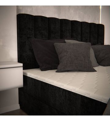 Łóżko kontynentalne, z dwoma pojemnikami, materacem i topperem Bergamo Plus 160x200 Czarne