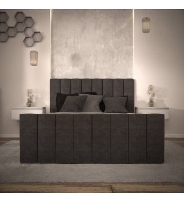 Łóżko kontynentalne, z dwoma pojemnikami, materacem i topperem Bergamo Plus 160x200 Grafitowe