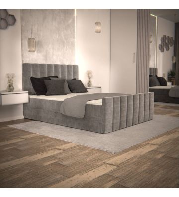 Łóżko kontynentalne, z dwoma pojemnikami, materacem i topperem Bergamo Plus 140x200 Szare
