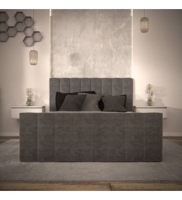 Łóżko kontynentalne, z dwoma pojemnikami, materacem i topperem Bergamo Plus 140x200 Szare