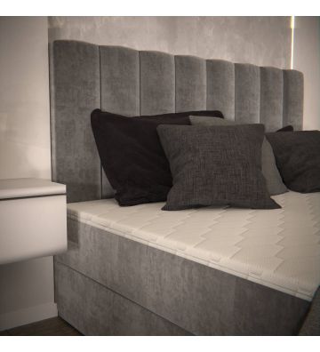 Łóżko kontynentalne, z dwoma pojemnikami, materacem i topperem Bergamo Plus 140x200 Szare