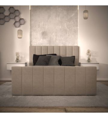 Łóżko kontynentalne, z dwoma pojemnikami, materacem i topperem Bergamo Plus 140x200 Beżowe