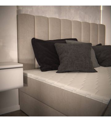 Łóżko kontynentalne, z dwoma pojemnikami, materacem i topperem Bergamo Plus 140x200 Beżowe