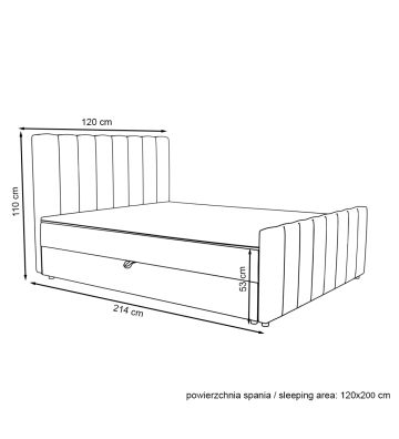 Łóżko kontynentalne, z dwoma pojemnikami, materacem i topperem Bergamo Plus 120x200 Grafitowe