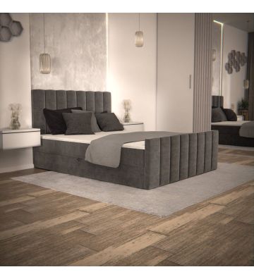 Łóżko kontynentalne, z dwoma pojemnikami, materacem i topperem Bergamo Plus 120x200 Grafitowe