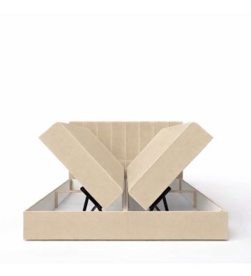 Łóżko kontynentalne z dwoma pojemnikami, materacem i topperem BERGAMO 120x200 Beżowe