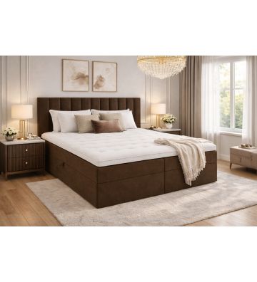 Łóżko kontynentalne z dwoma pojemnikami, materacem i topperem BERGAMO 120x200 Brązowe