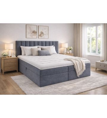 Łóżko kontynentalne z dwoma pojemnikami, materacem i topperem BERGAMO 120x200 Grafitowe