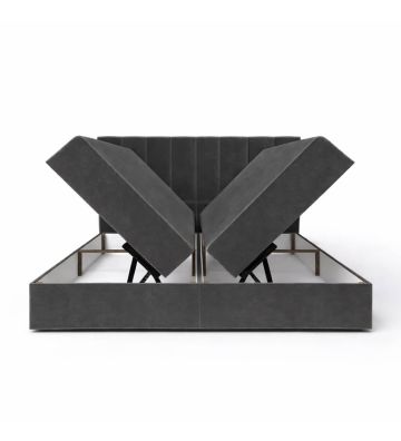 Łóżko kontynentalne z dwoma pojemnikami, materacem i topperem BERGAMO 140x200 Grafitowe