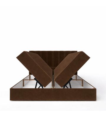 Łóżko kontynentalne z dwoma pojemnikami, materacem i topperem BERGAMO 140x200 Brązowe