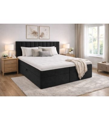 Łóżko kontynentalne z dwoma pojemnikami, materacem i topperem BERGAMO 160x200 Czarne