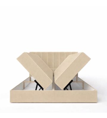 Łóżko kontynentalne z dwoma pojemnikami, materacem i topperem BERGAMO 180x200 Beżowe