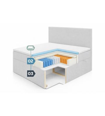 Łóżko kontynentalne z dwoma pojemnikami, materacem i topperem BERGAMO 180x200 Brązowe