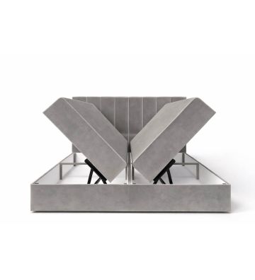 Łóżko kontynentalne z dwoma pojemnikami, materacem i topperem BERGAMO 180x200 Szare