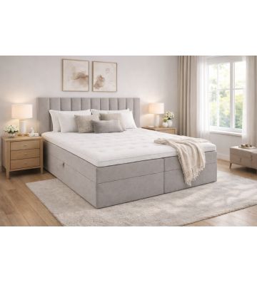 Łóżko kontynentalne z dwoma pojemnikami, materacem i topperem BERGAMO 200x200 Szare