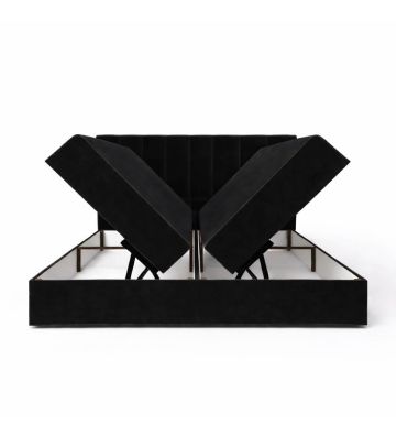 Łóżko kontynentalne z dwoma pojemnikami, materacem i topperem BERGAMO 200x200 Czarne