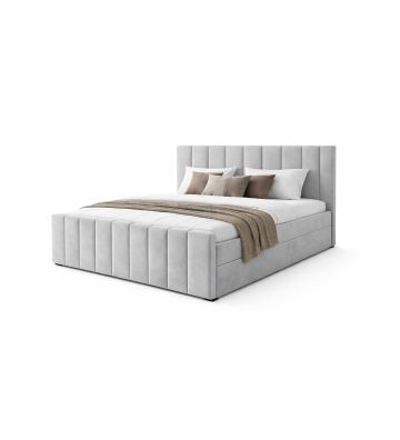 Łóżko kontynentalne, z dwoma pojemnikami, materacem i topperem Bergamo Plus 200x200 Szare