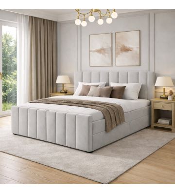 Łóżko kontynentalne, z dwoma pojemnikami, materacem i topperem Bergamo Plus 200x200 Szare