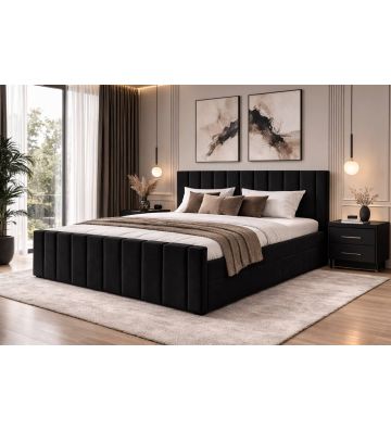 Łóżko kontynentalne, z dwoma pojemnikami, materacem i topperem Bergamo Plus 200x200 Czarne