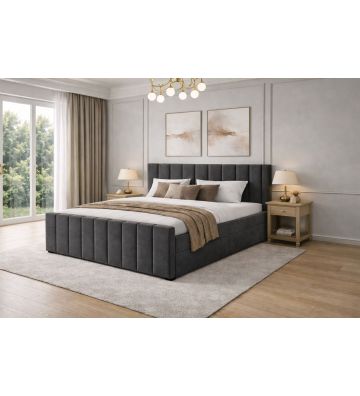 Łóżko kontynentalne, z dwoma pojemnikami, materacem i topperem Bergamo Plus 200x200 Grafitowe