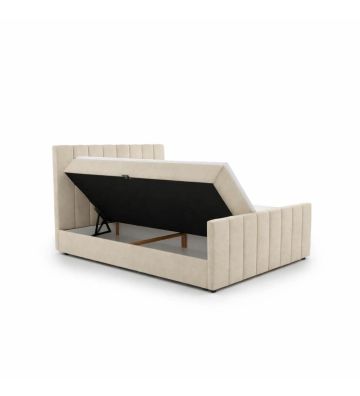 Łóżko kontynentalne, z dwoma pojemnikami, materacem i topperem Bergamo Plus 180x200 Beżowe