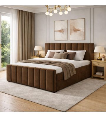 Łóżko kontynentalne, z dwoma pojemnikami, materacem i topperem Bergamo Plus 160x200 Brązowe