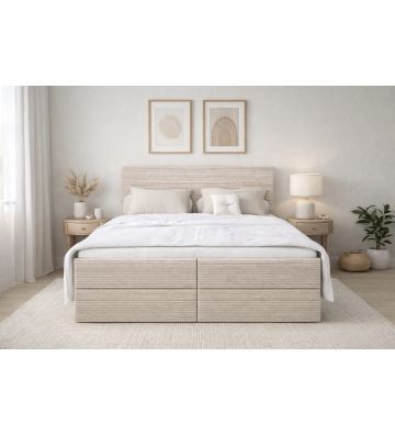 Łóżko kontynentalne z dwoma pojemnikami, materacem i topperem Soho 140x200 Sztruks Beżowe