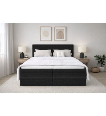Łóżko kontynentalne z dwoma pojemnikami, materacem i topperem Soho 140x200 Sztruks Czarne