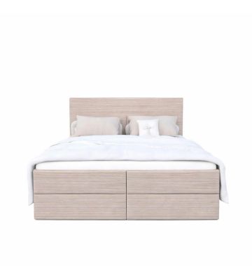 Łóżko kontynentalne z dwoma pojemnikami, materacem i topperem Soho 120x200 Sztruks Beżowe